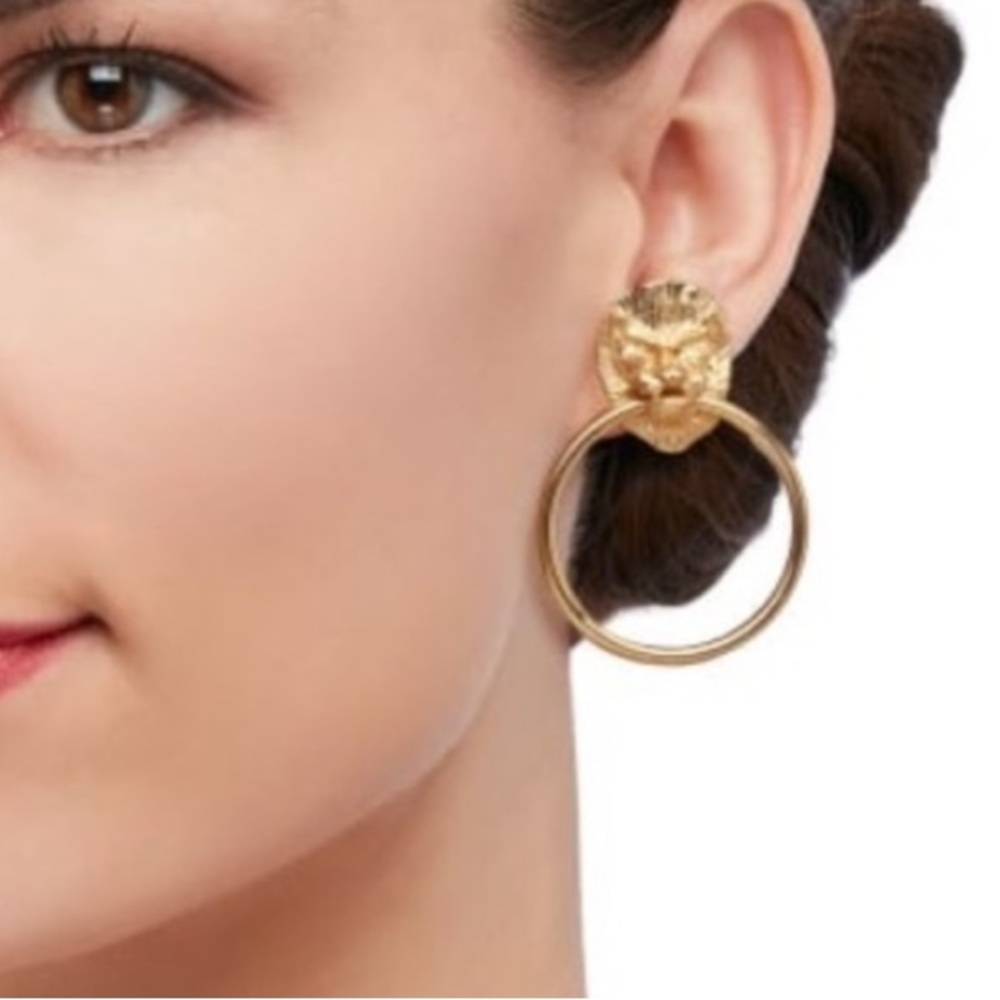 Italian 18kt Yellow Gold Over Sterling Silver Lion Head Doorknocker Earrings